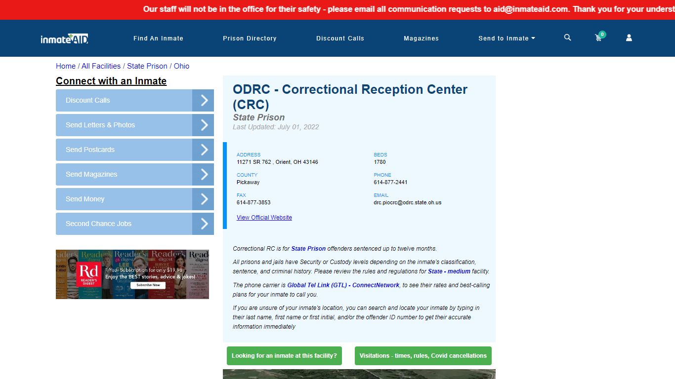 ODRC - Correctional Reception Center (CRC) & Inmate Search ...