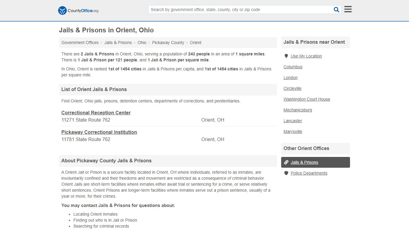 Jails & Prisons - Orient, OH (Inmate Rosters & Records)